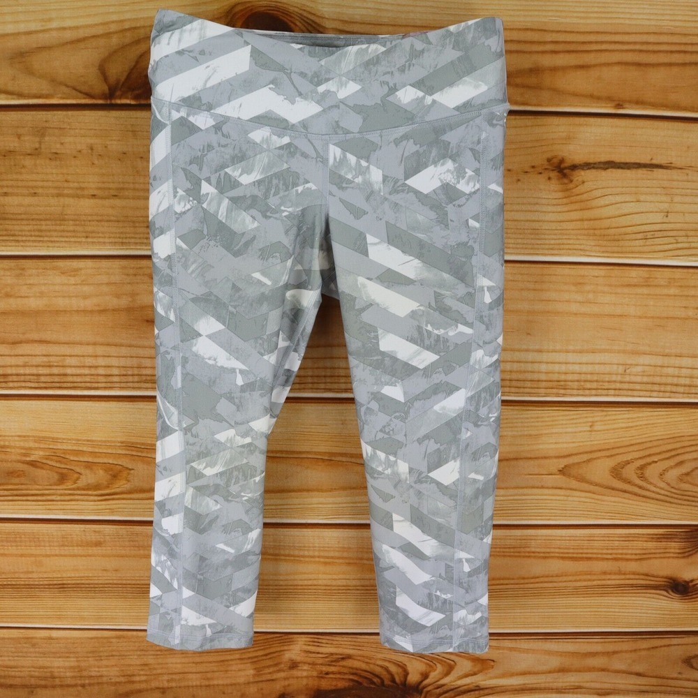Old Navy Activewear Capri Leggings Womens Size L Gray Geometric Pattern Stretch